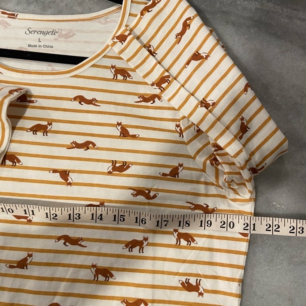 NWOT Serengeti Size L Mustard Stripe Red Fox Long Sleeve Crew Neck Tee Shirt - Picture 7 of 11